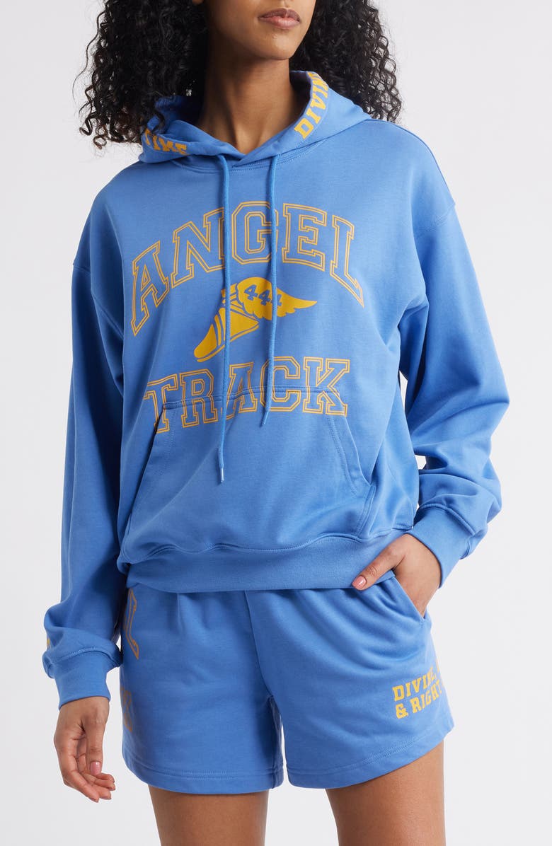 THE MAYFAIR GROUP Angel Track Graphic Hoodie, Main, color, Blue