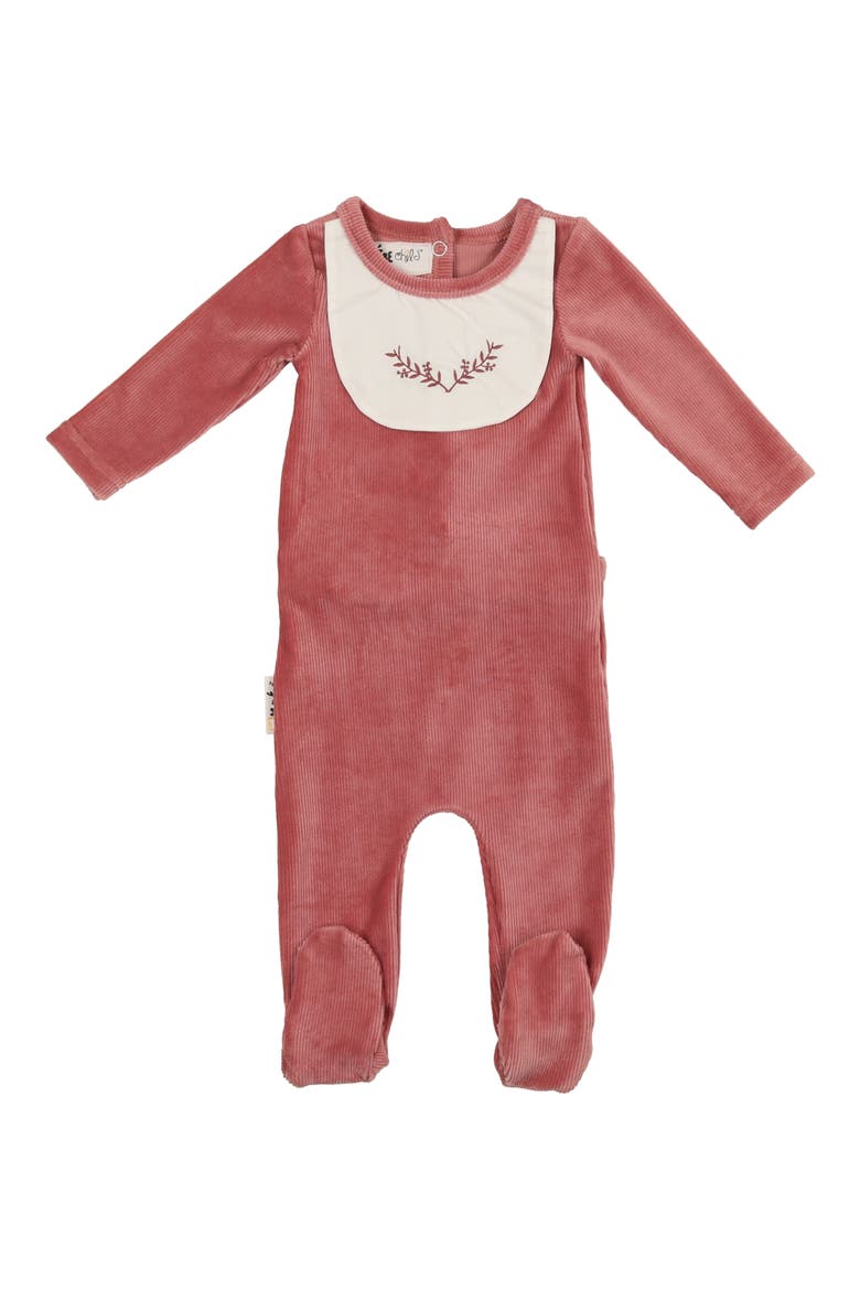 Embroidered Bib Cotton Blend Footie, Main, color, ROSE