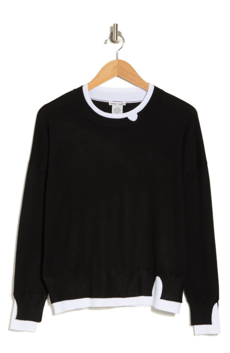 Sweet Romeo Contrast Trim Pullover Sweater, Alternate, color, 