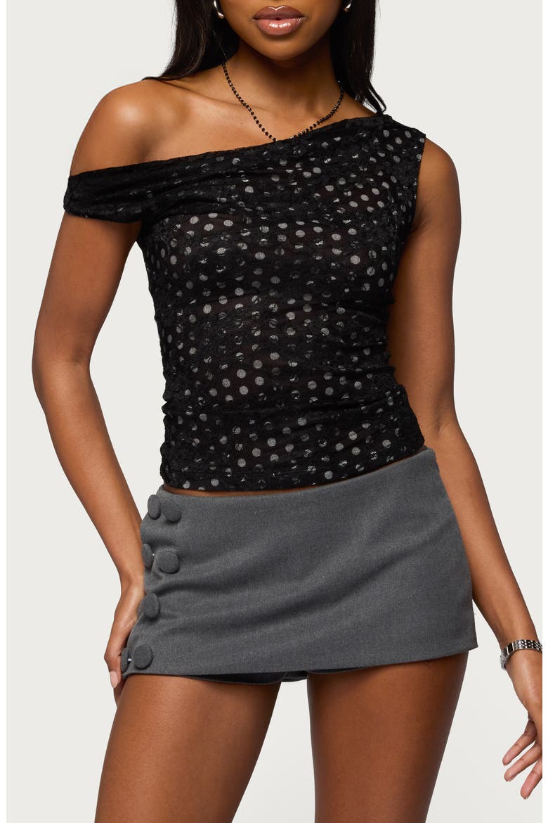 Lace Dot One-Shoulder Top, Main, color, BLACK