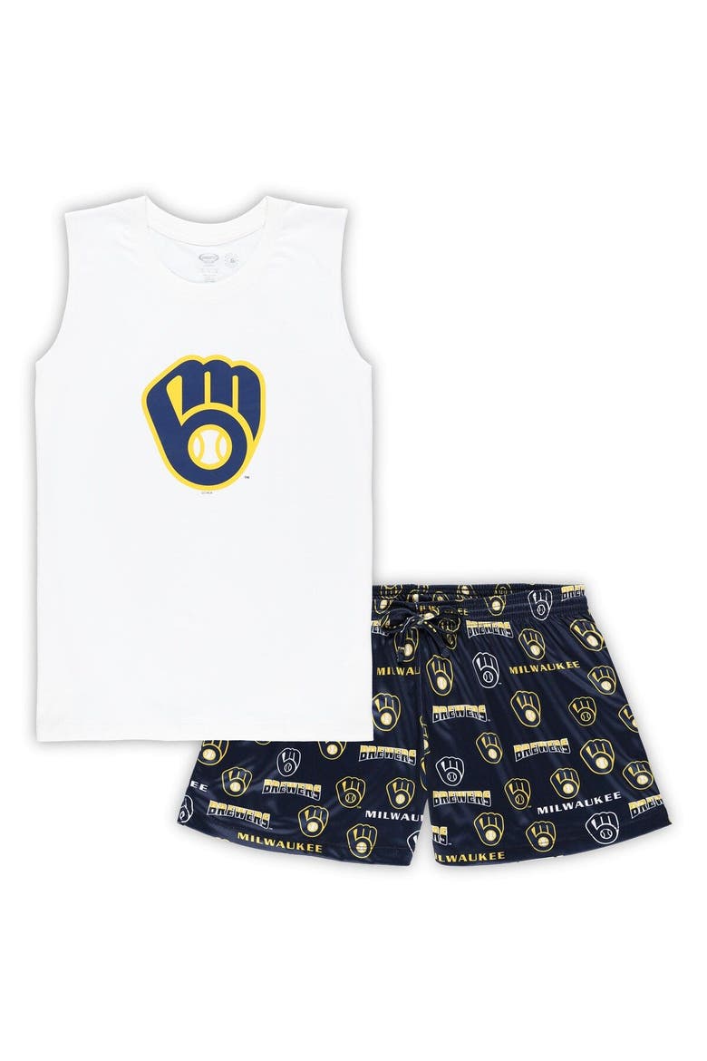 Women's Concepts Sport White/Navy Milwaukee Brewers Plus Size Tank Top & Shorts Sleep Set, Main, color, White
