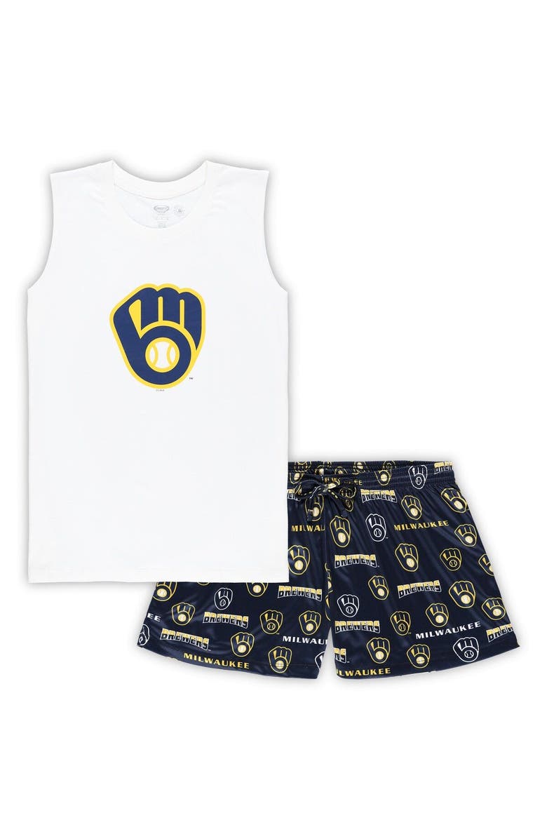 CONCEPTS SPORT Women's Concepts Sport White/Navy Milwaukee Brewers Plus Size Tank Top & Shorts Sleep Set, Main, color, White
