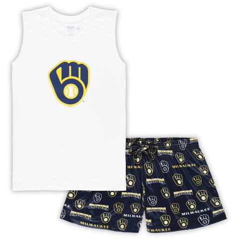 Women's Concepts Sport White/Navy Milwaukee Brewers Plus Size Tank Top & Shorts Sleep Set