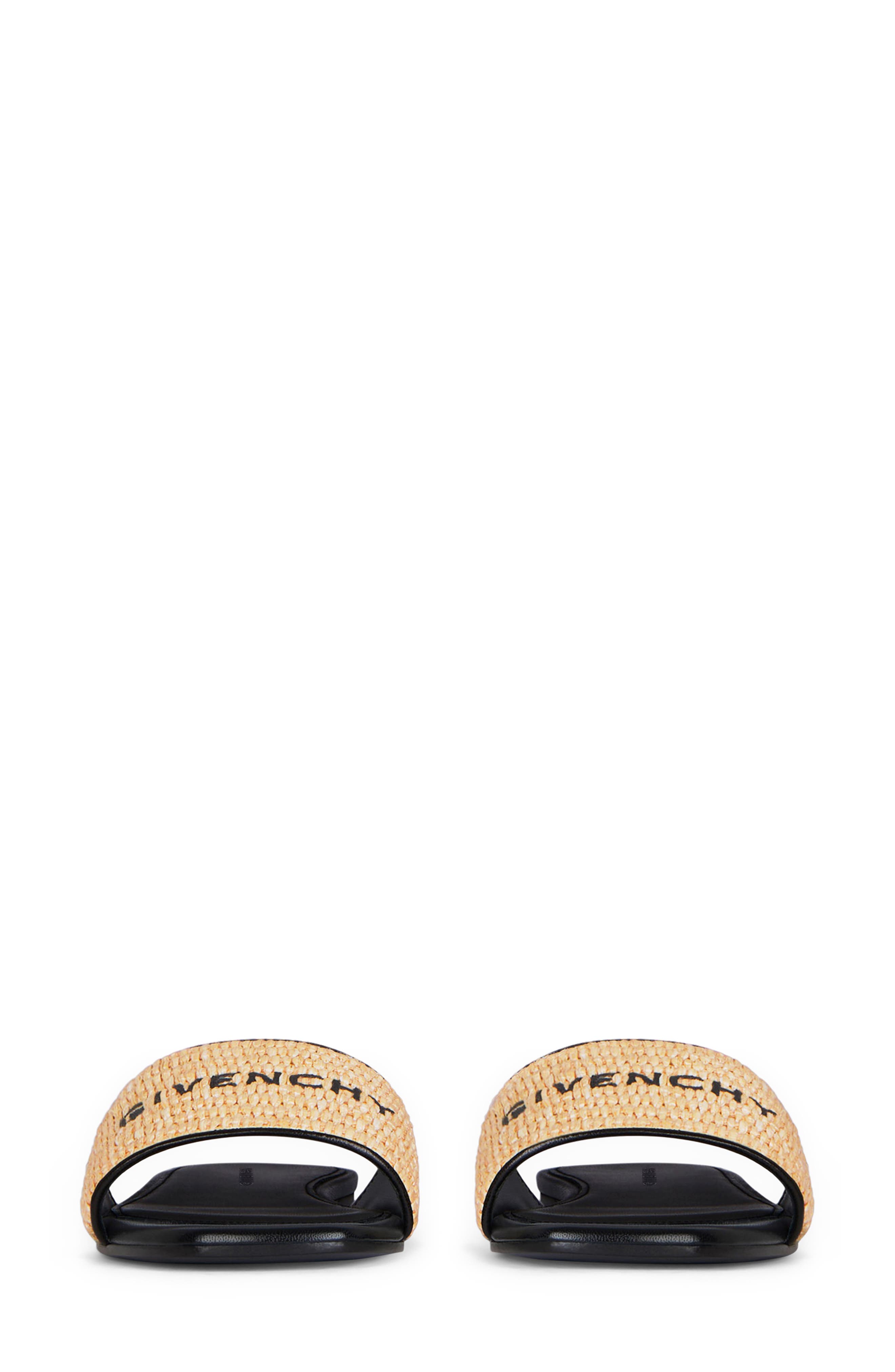 Logo Raffia Flat Slide Sandal, Alternate, color, BEIGE/ BLACK