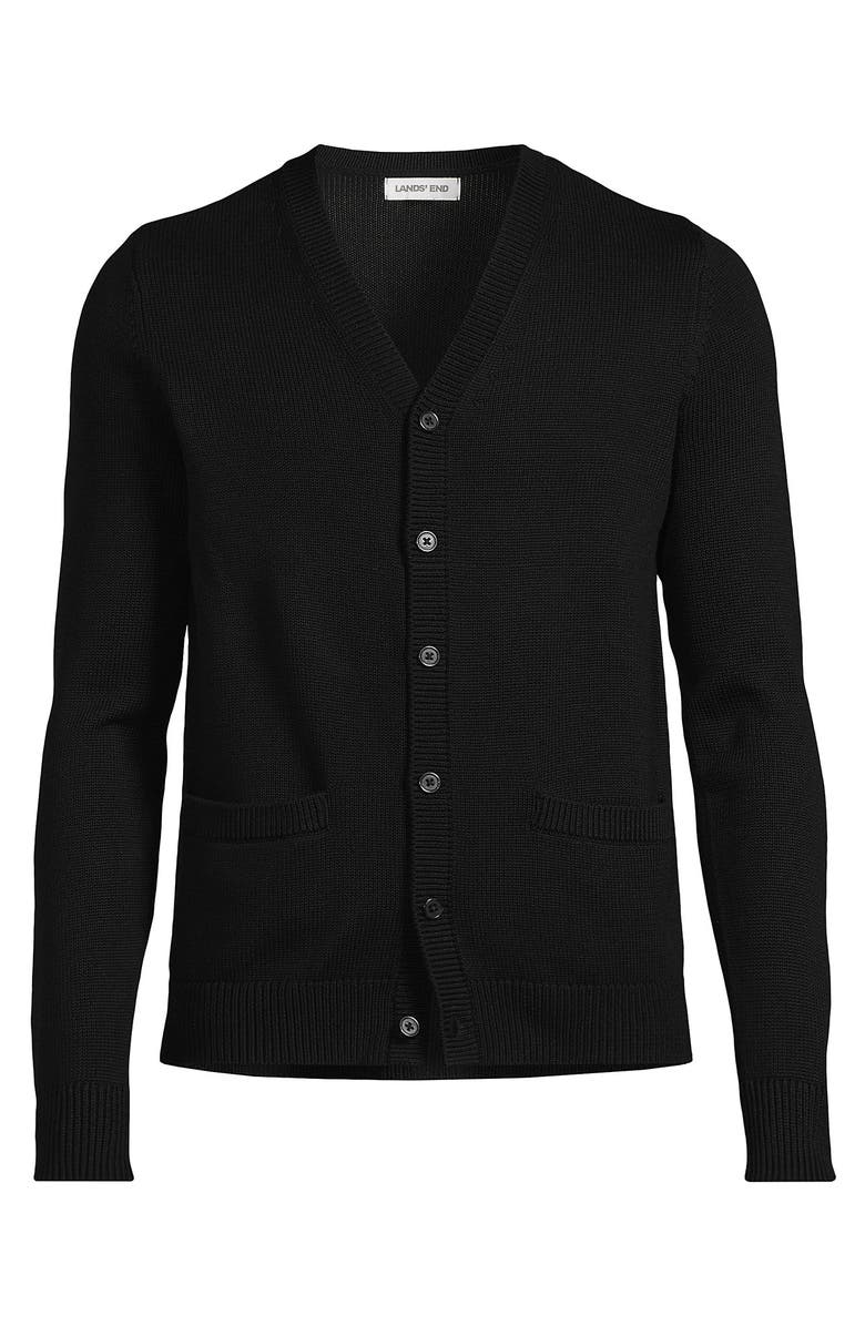 Lands' End School Uniform Adult Legacy Varsity Cardigan, Alternate, color, Black