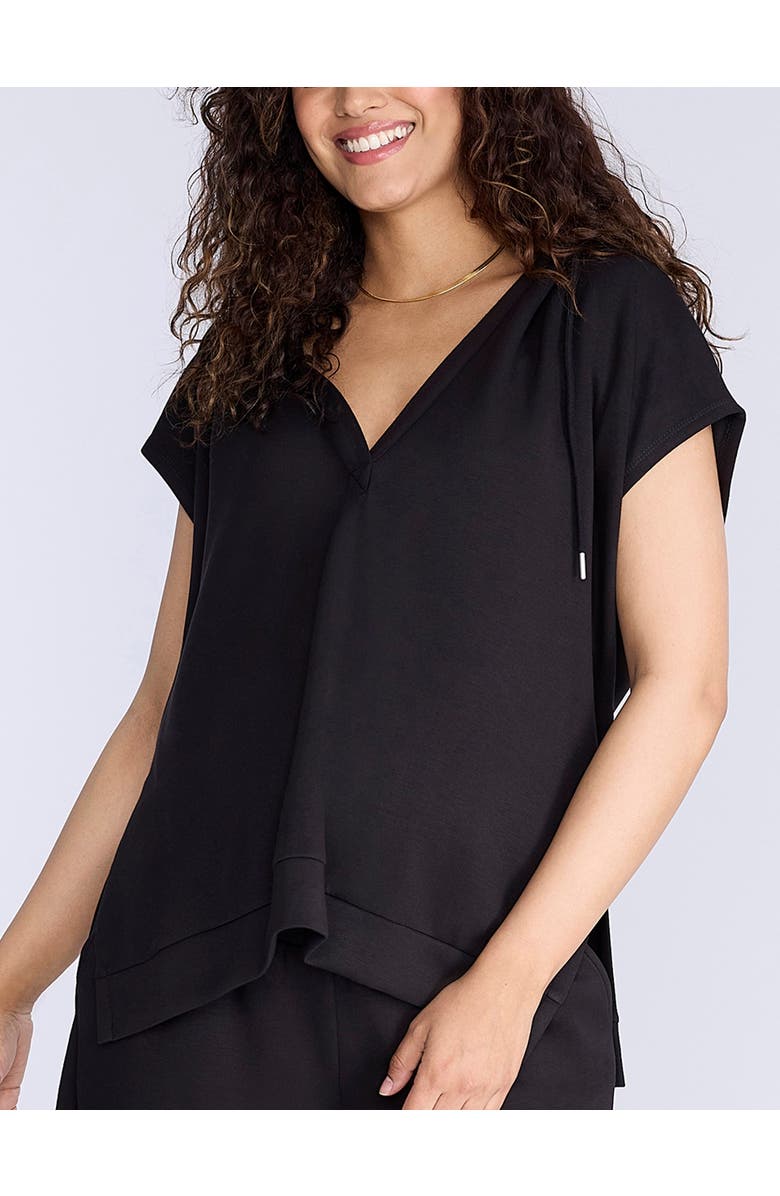 MOTHERHOOD MATERNITY V-Neck Short Sleeve Hooded Top, Main, color, Black