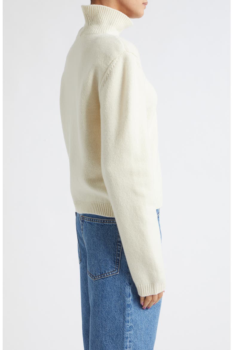 Statement Shoulder Wool & Cashmere Crop Turtleneck Sweater, Alternate, color, OFF WHITE