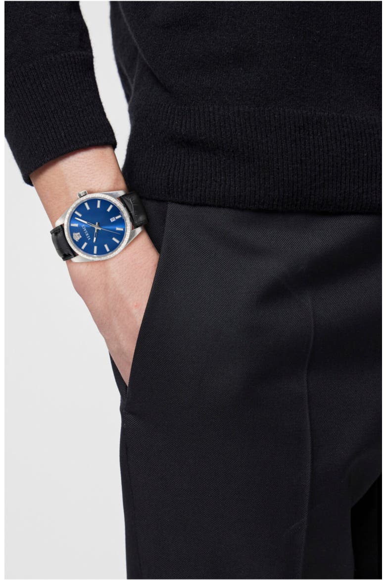 Millenyium Leather Strap Watch, 40mm, Alternate, color, STAINLESS STEEL
