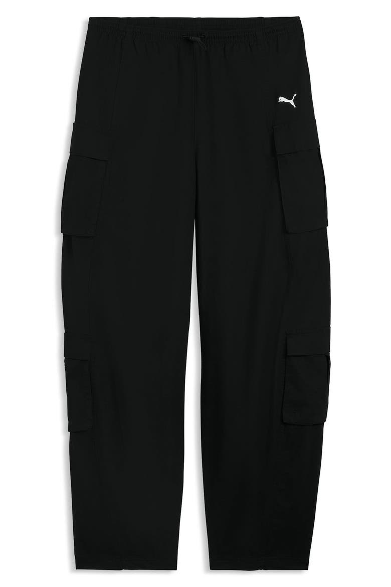 Essentials Relaxed Barrel Cargo Pants, Alternate, color, PUMA BLACK