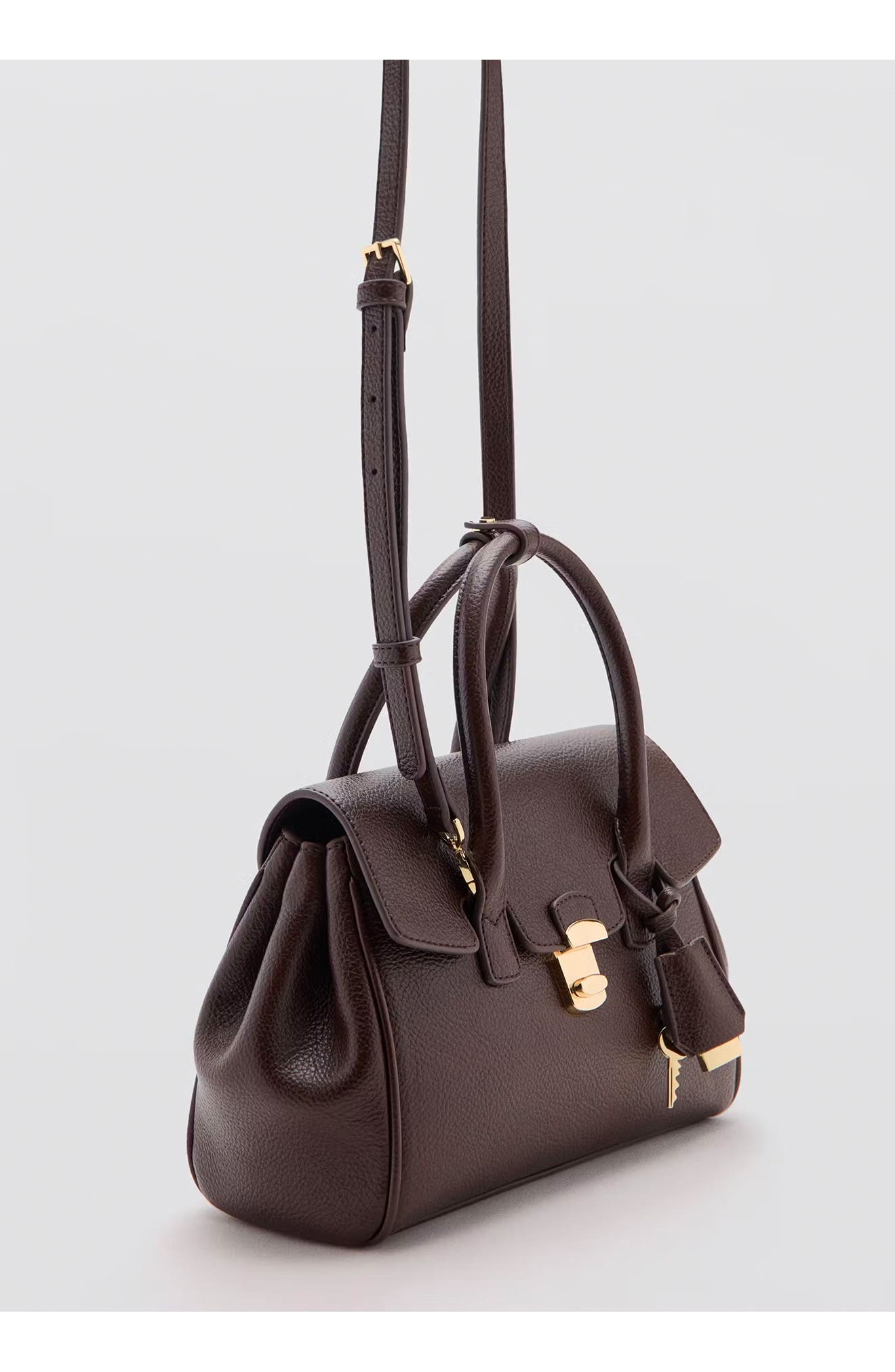 MANGO Medium City Faux Leather Flap Satchel, Alternate, color, Chocolate