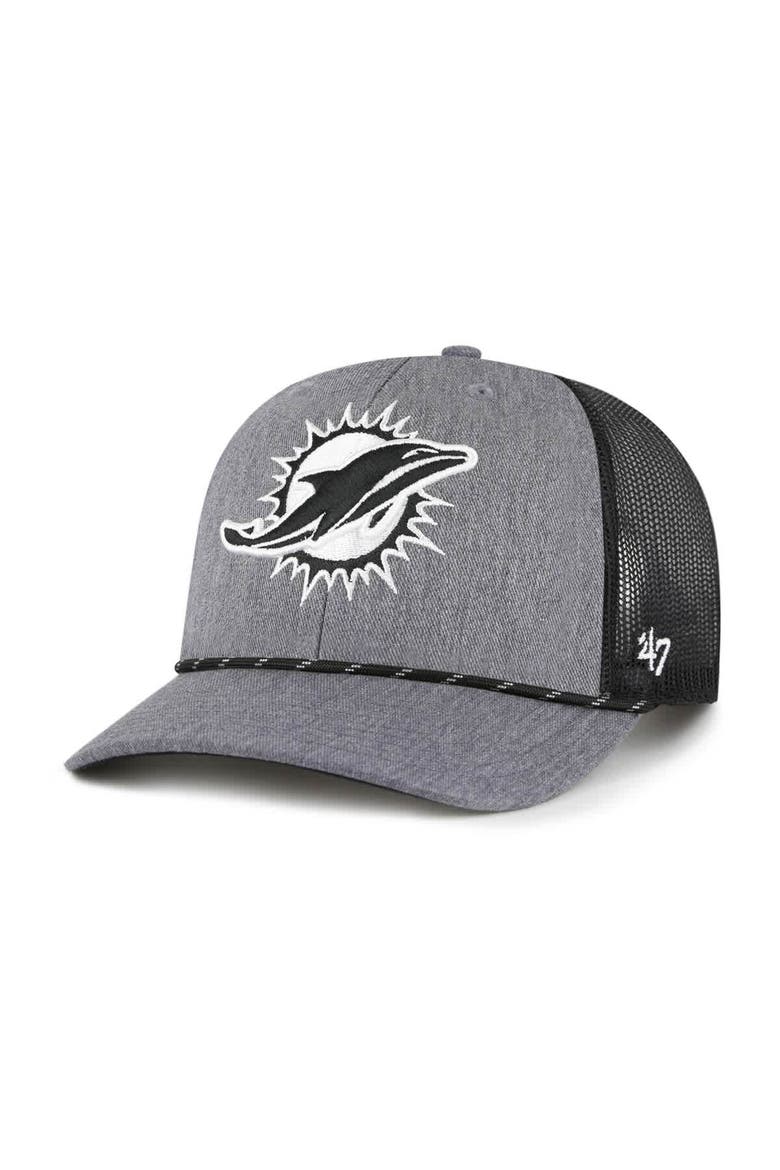 Men's '47 Heather Charcoal Miami Dolphins Carbon Rope Trucker Adjustable Hat, Main, color, Heather Charcoal
