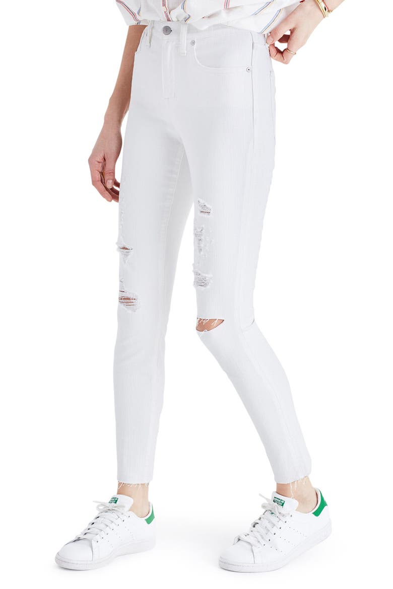 9-Inch High-Rise Skinny Crop Jeans: Destructed Edition, Alternate, color, PURE WHITE