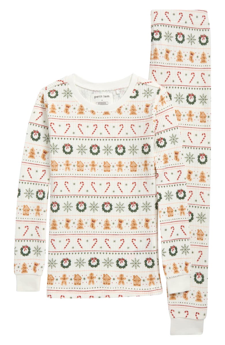 Petit Lem Kids' Holiday Treats Fair Isle Print Fitted Two-Piece Pajamas, Main, color, Off White
