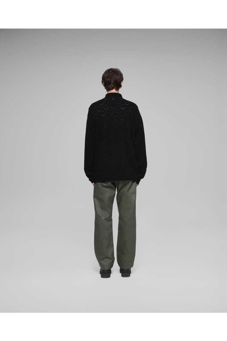 Eyelet Polo Sweater, Alternate, color, Black