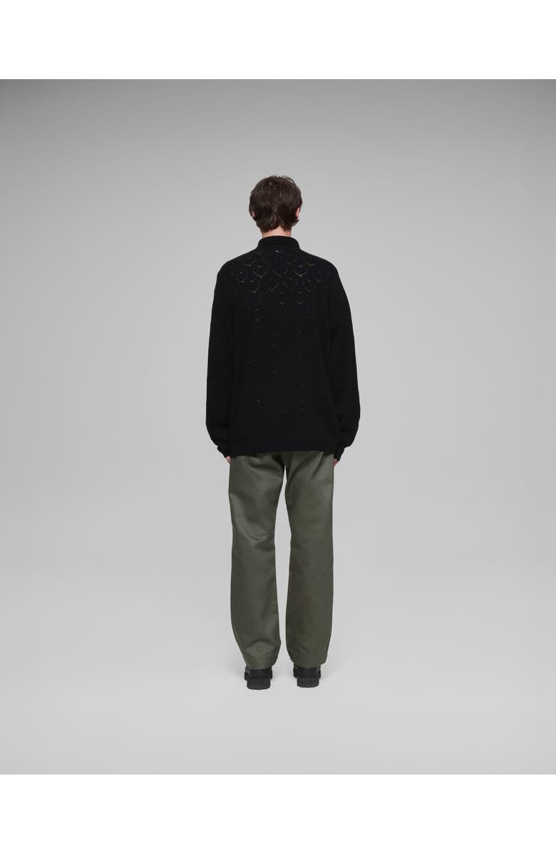 vowels Eyelet Polo Sweater, Alternate, color, Black