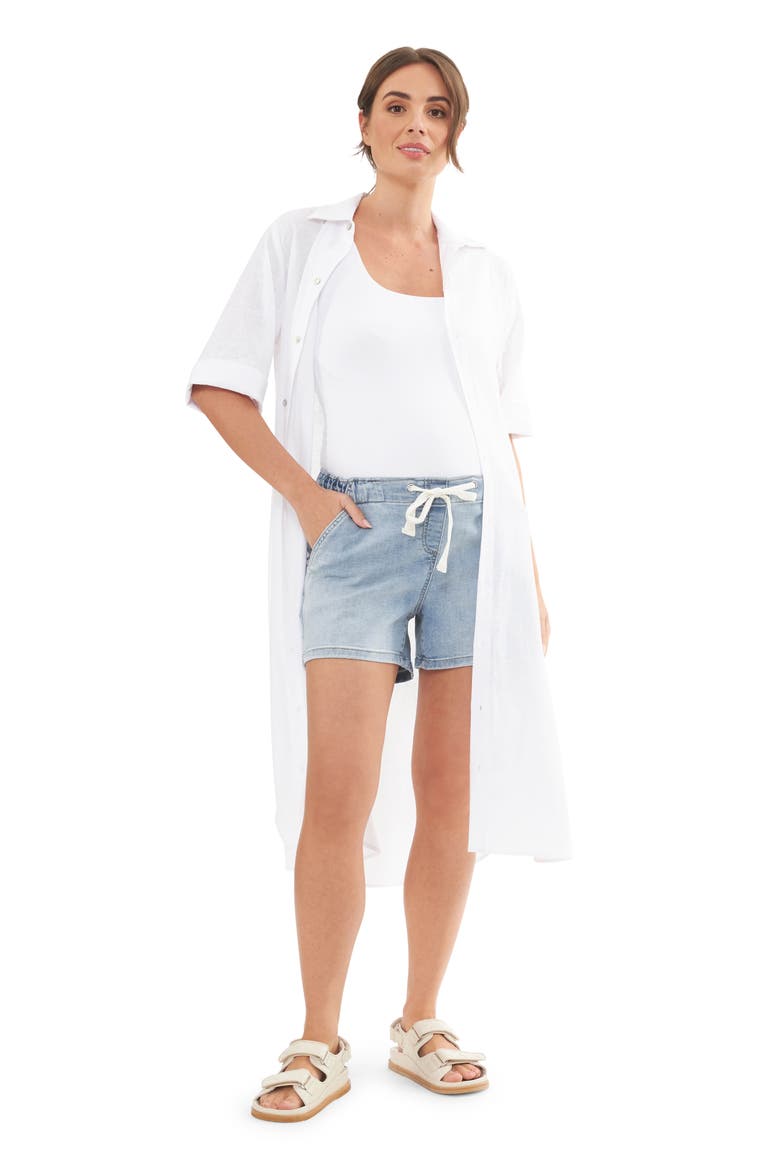 Joyce Belted Linen Blend Midi Maternity Shirtdress, Alternate, color, WHITE