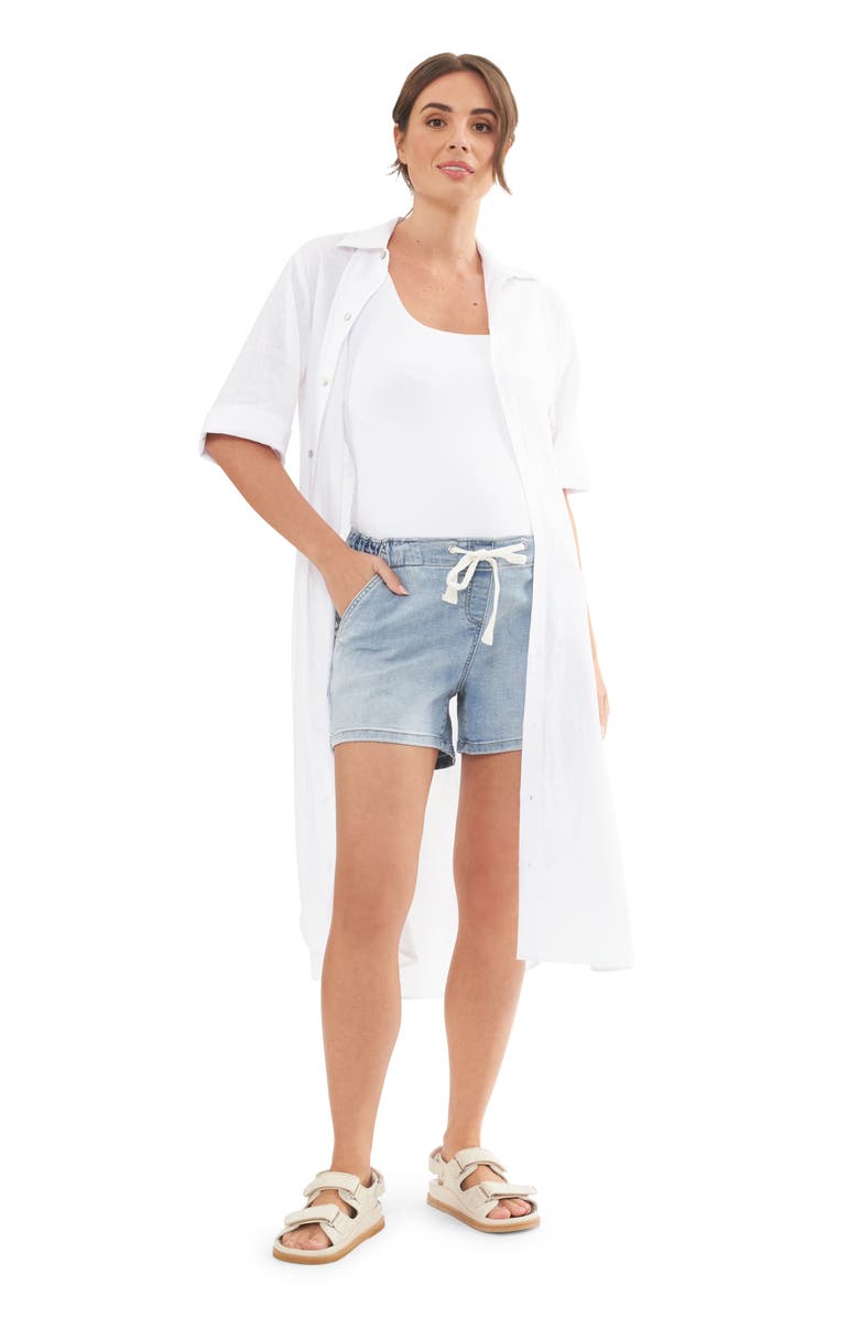 Ripe Maternity Joyce Belted Linen Blend Midi Maternity Shirtdress, Alternate, color, 