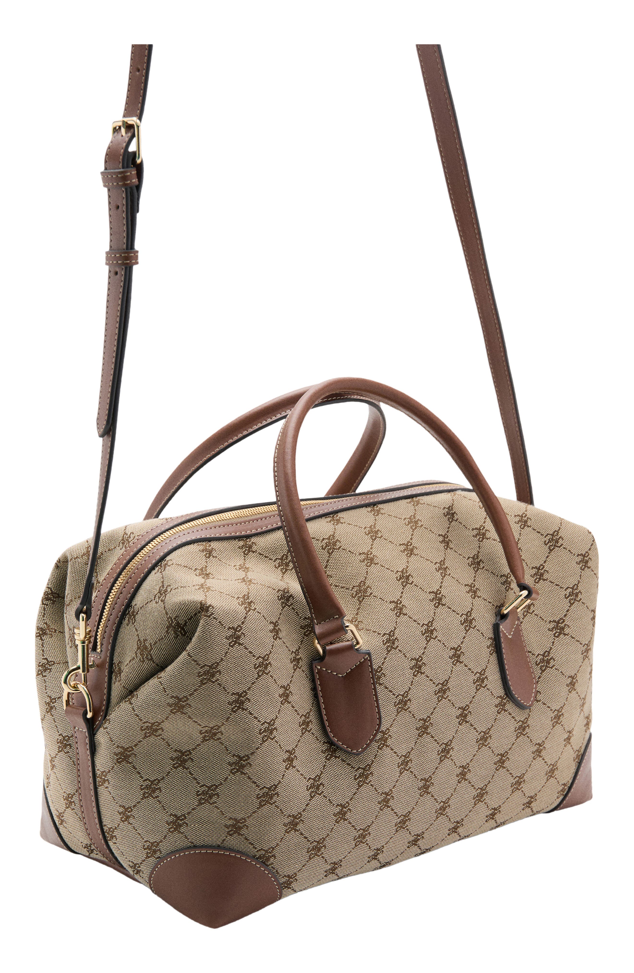 MANGO Logo Jacquard Bowling Bag, Alternate, color, Leather