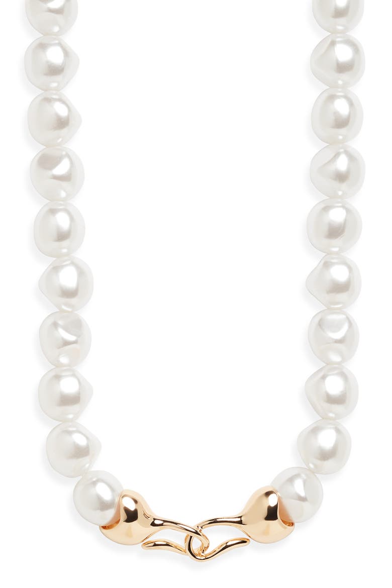 Faux Pearl Necklace, Main, color, WHITE- GOLD