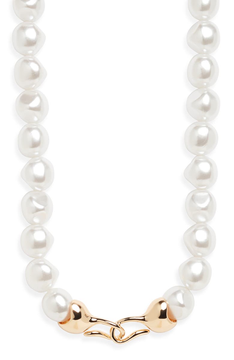 Open Edit Faux Pearl Necklace, Main, color, White- Gold