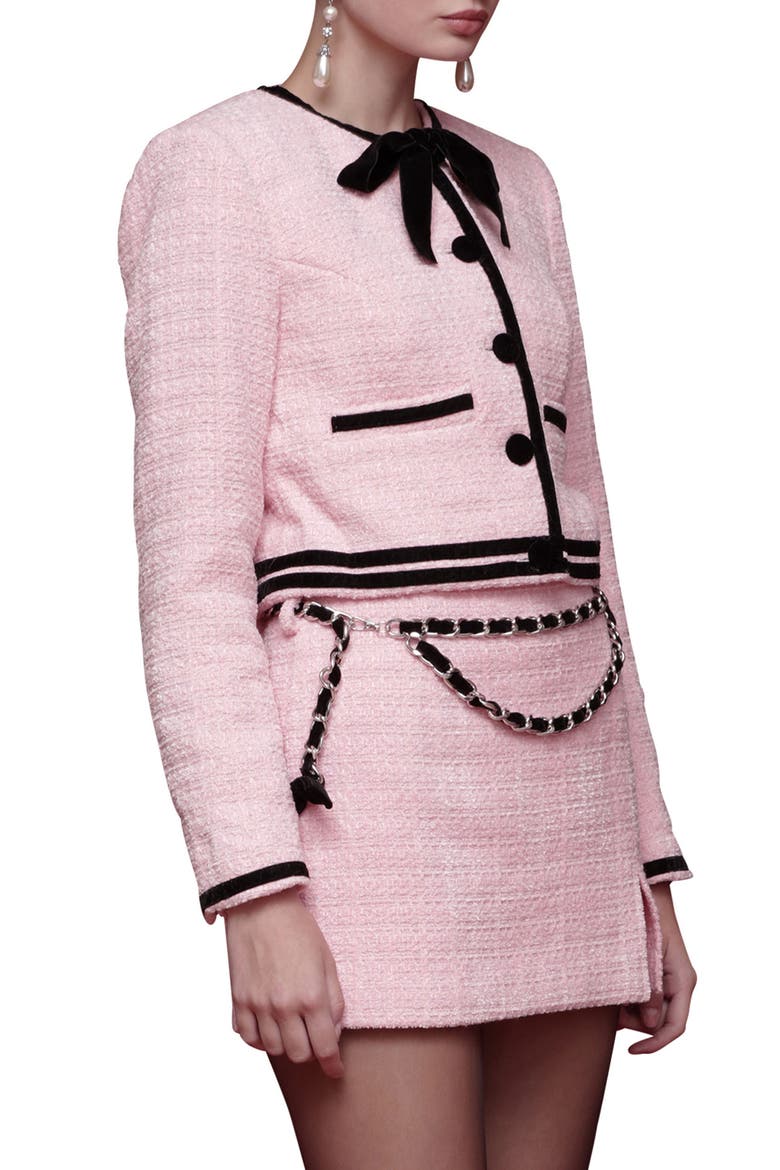 Tweed Crop Bow Trim Jacket, Alternate, color, CANDY PINK