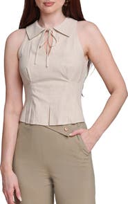 Avec Les Filles Tie Front Sleeveless Top