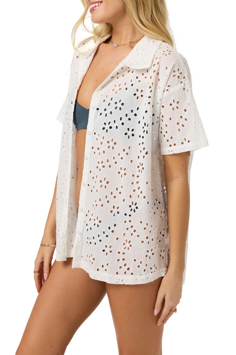 Jenna Cotton Eyelet Cover-Up Shirt, Alternate, color, WHITE