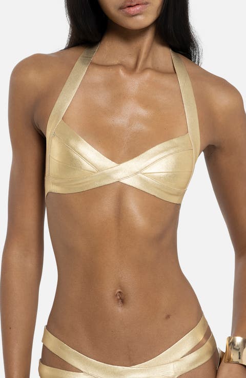 Metallic Bandage Halter Bikini Top