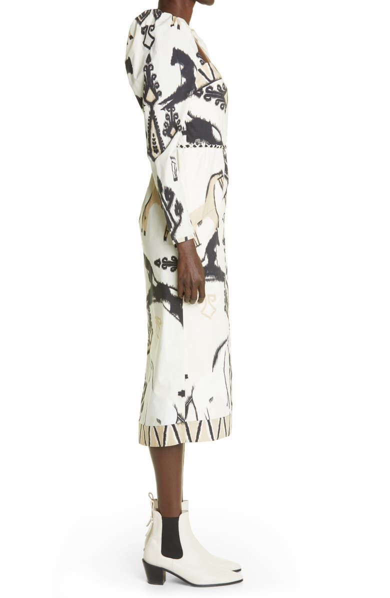 Johanna Ortiz Pena Blancas Long Sleeve Organic Cotton Poplin Midi Dress, Alternate, color,