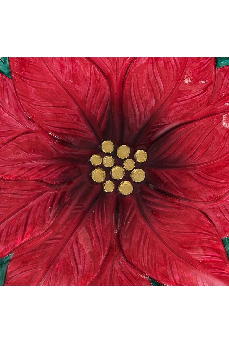 Poinsettia Glass Decorative Christmas Plate, Alternate, color, Green