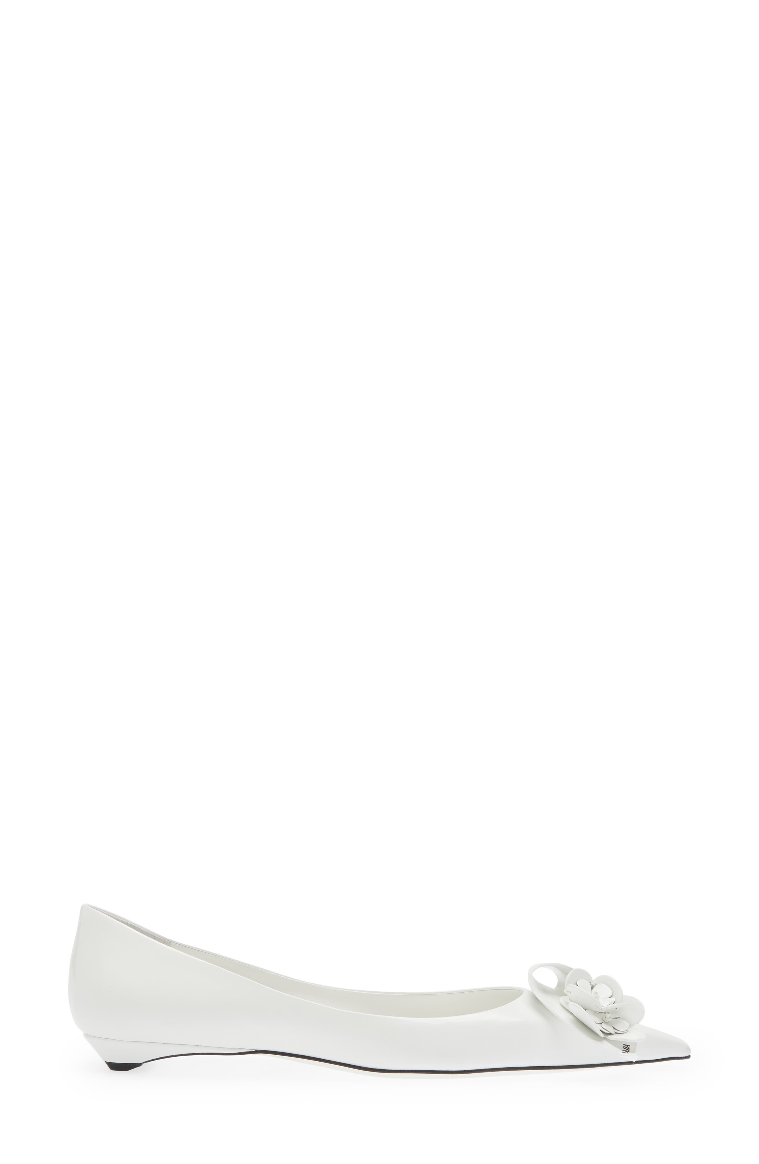 Loop Bouquet Pointed Toe Flat, Alternate, color, WHITE