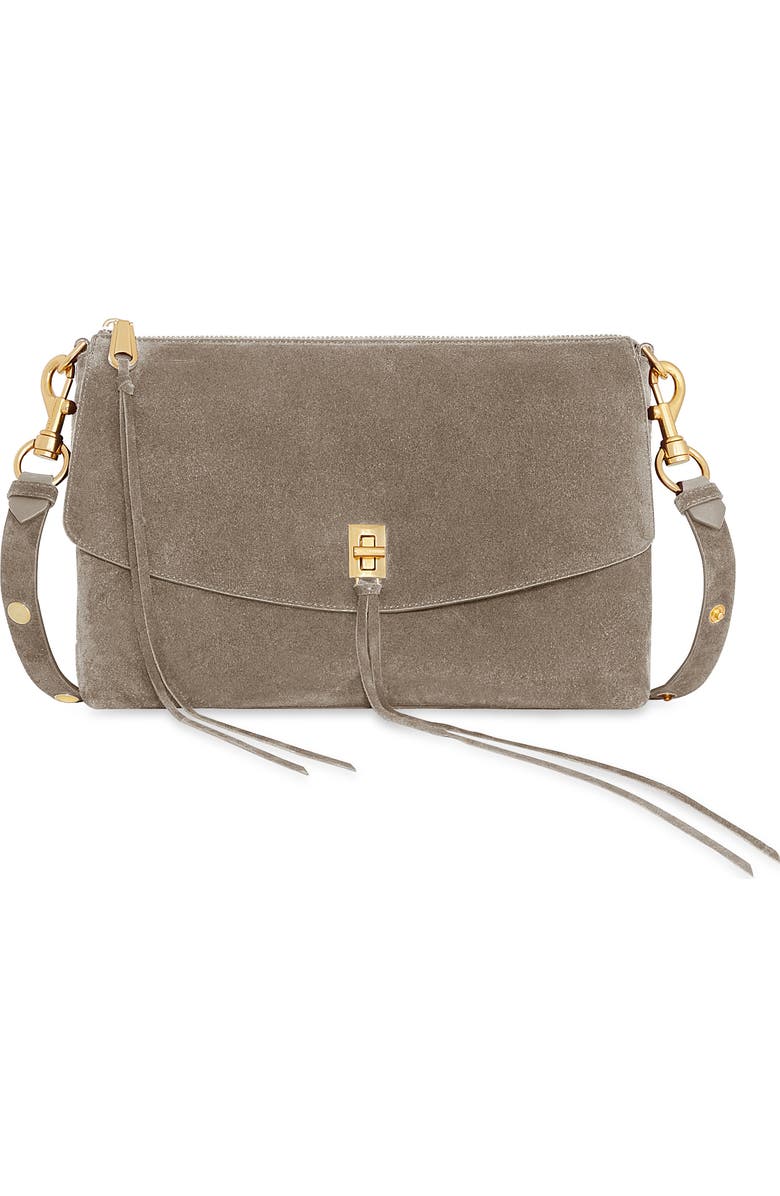 Rebecca Minkoff Darren Top Zip Suede Shoulder Bag, Main, color, Clay