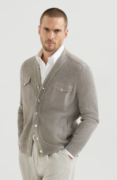Cashmere cardigan with chest pockets and snap buttons