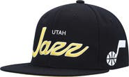 Mitchell & Ness Men's Mitchell & Ness Black Utah Jazz Hardwood Classics Script 2.0 Snapback Hat