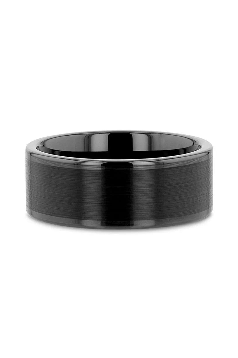 Vulcan Flat Tungsten Ring With Brushed Center and Polished Edges, Alternate, color, Flat Black 8mm