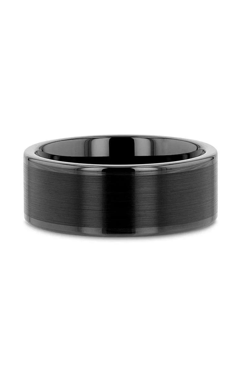 Larson Jewelers Vulcan Flat Tungsten Ring With Brushed Center and Polished Edges, Alternate, color, Flat Black 8Mm