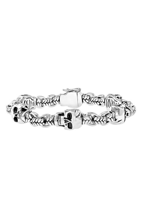 Sterling Silver Skull Station Chain Bracelet