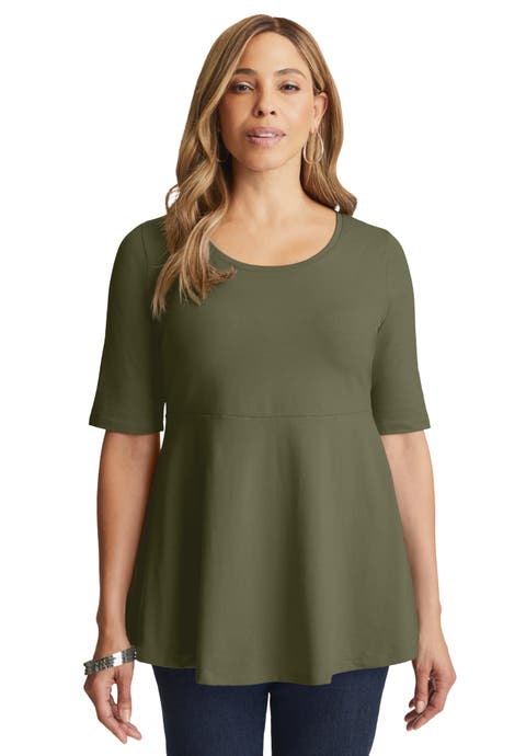 Stretch Cotton Peplum Tunic (Plus Available)