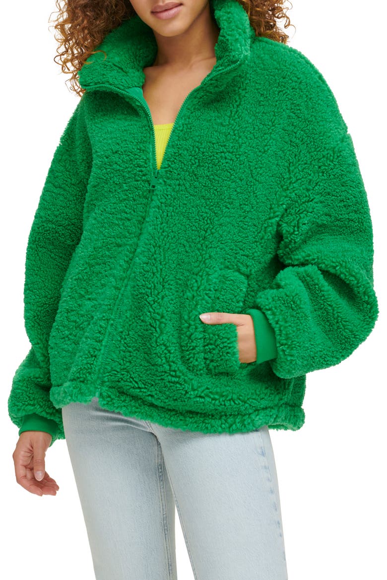 Zip Front Teddy Jacket, Main, color, BRIGHT GREEN