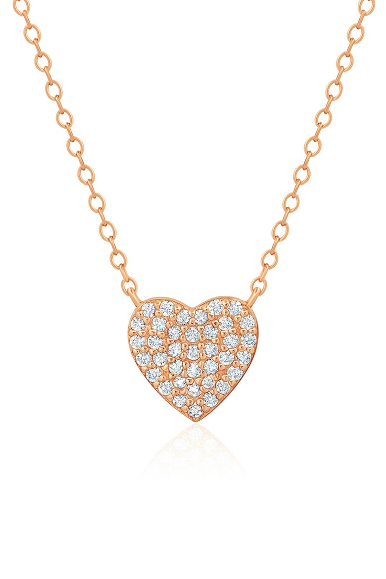 Pavé Cubic Zirconia Heart Pendant Necklace, Main, color, 18KT ROSE GOLD/ CLEAR STONE