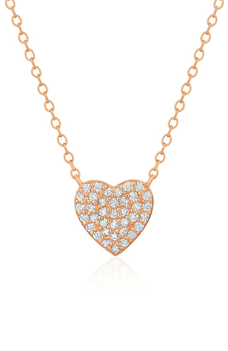 Crislu Pavé Cubic Zirconia Heart Pendant Necklace, Main, color, 18Kt Rose Gold/ Clear Stone