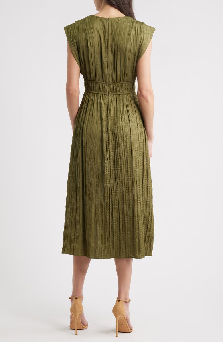 Eliza J Tie Waist V-Neck Midi Dress, Alternate, color, Olive