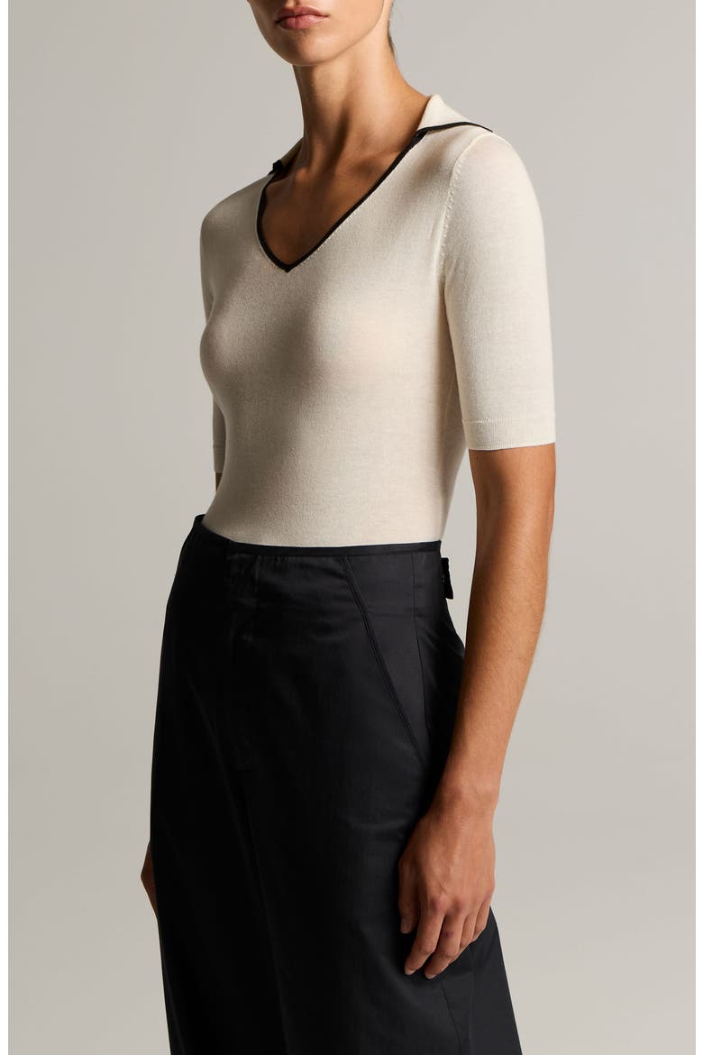 Tipped Cotton & Cashmere Polo, Alternate, color, OFF WHITE/ INK