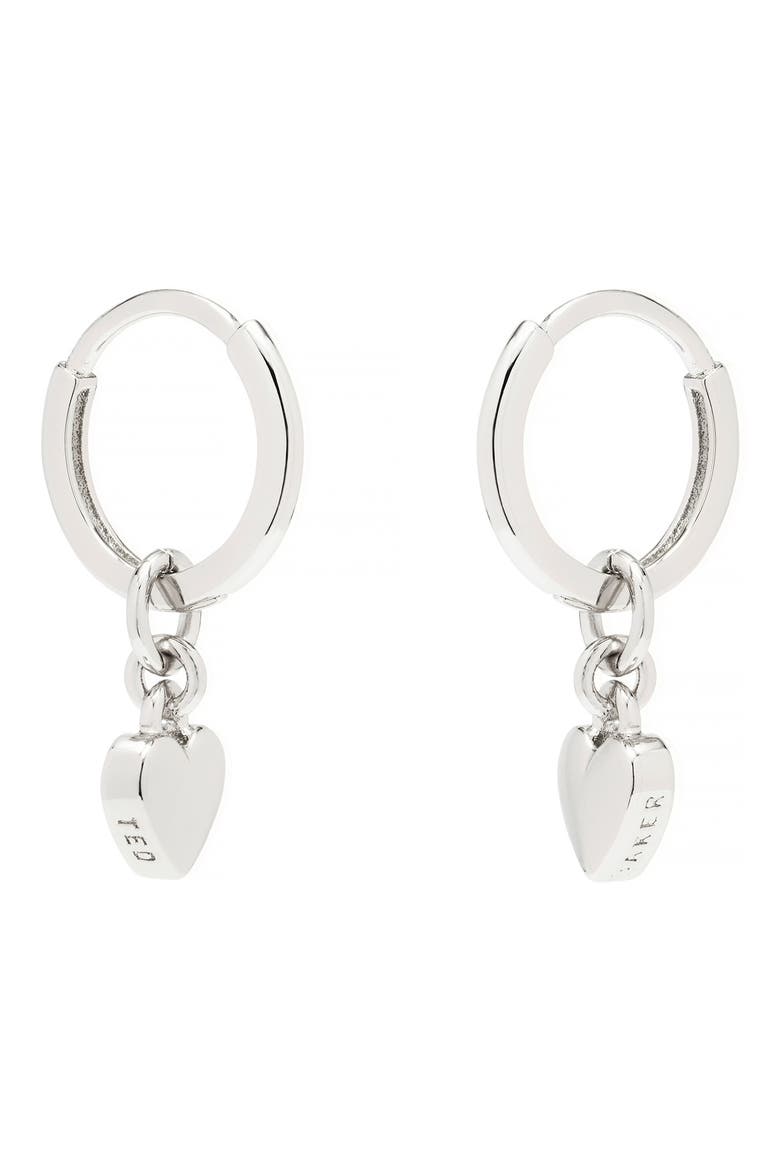 Sweetheart Tiny Heart Huggie Drop Earrings, Alternate, color, SILVER TONE