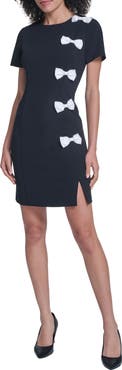 KARL LAGERFELD PARIS Scuba Rhinestone Bow Sheath Dress