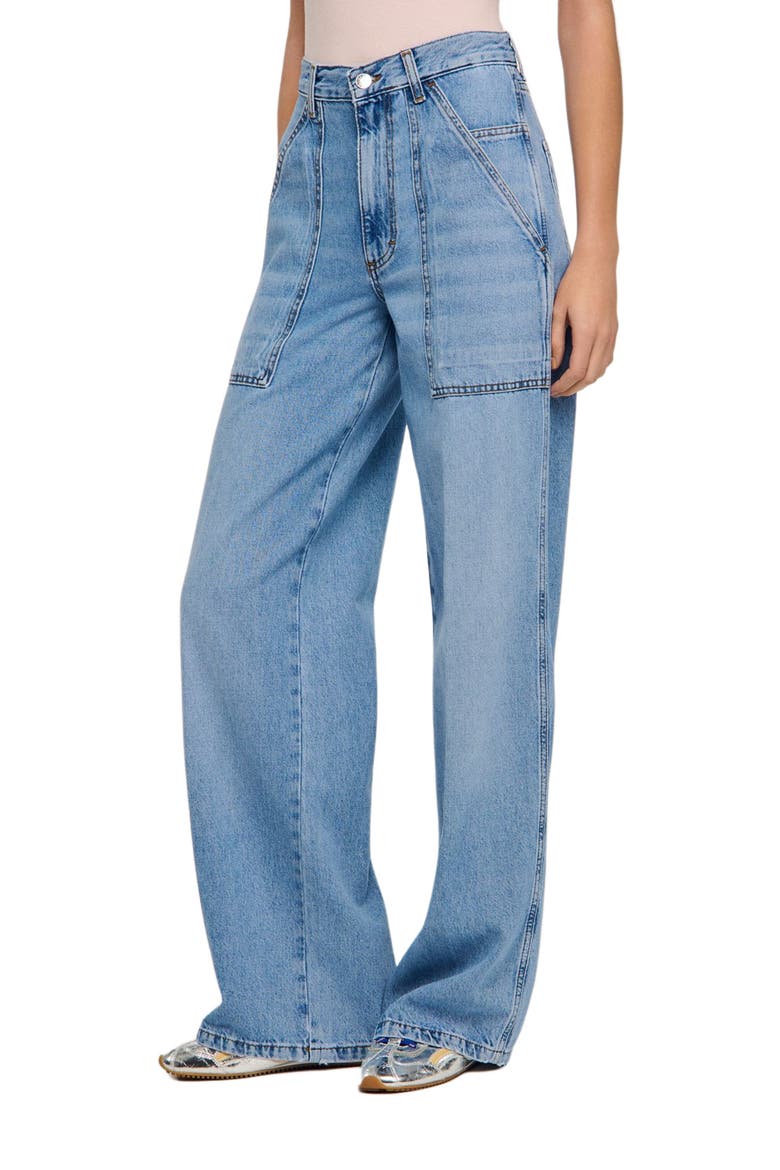 Faded wide straight-leg jeans, Main, color, Blue jean
