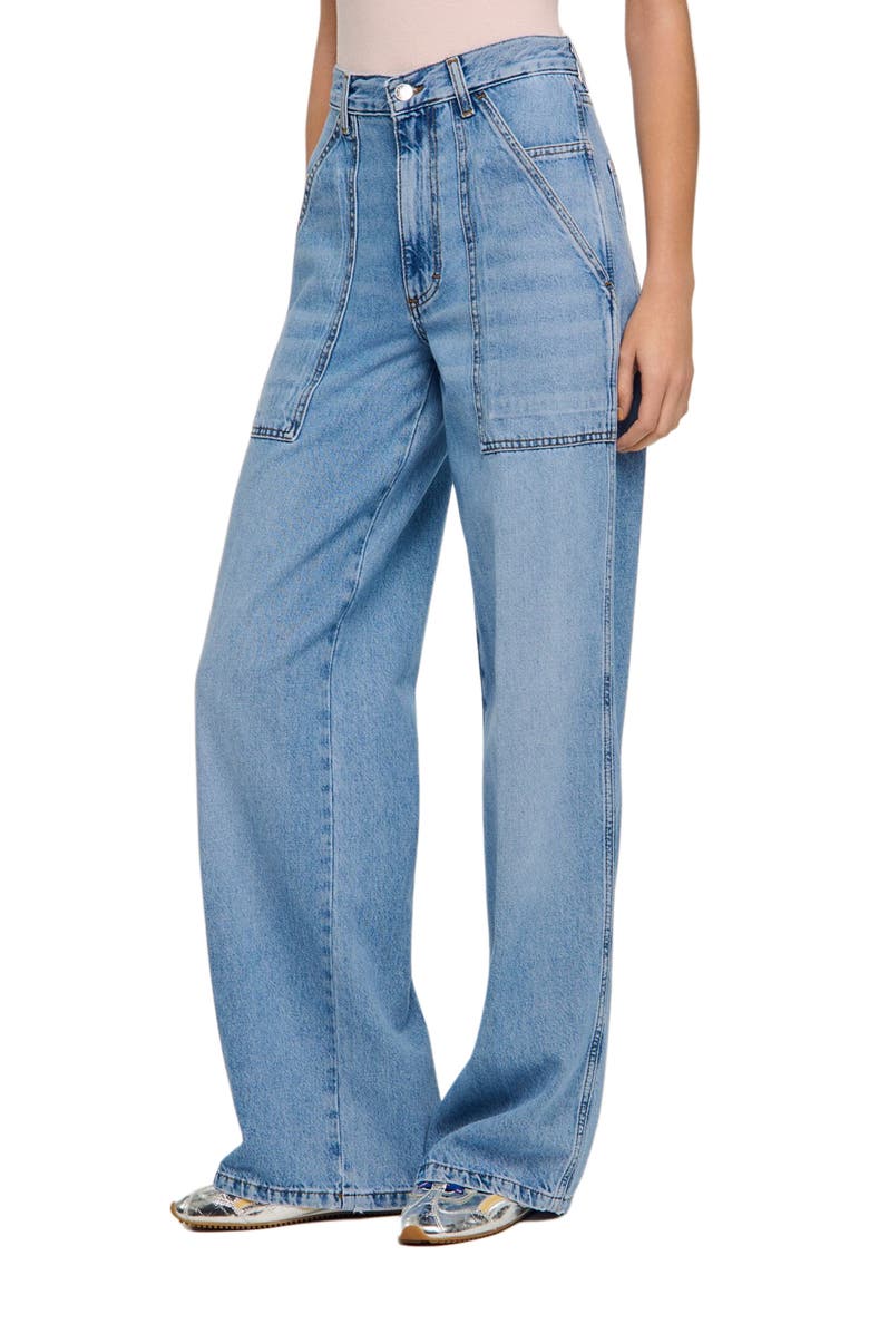 SANDRO Faded wide straight-leg jeans, Main, color, Blue Jean