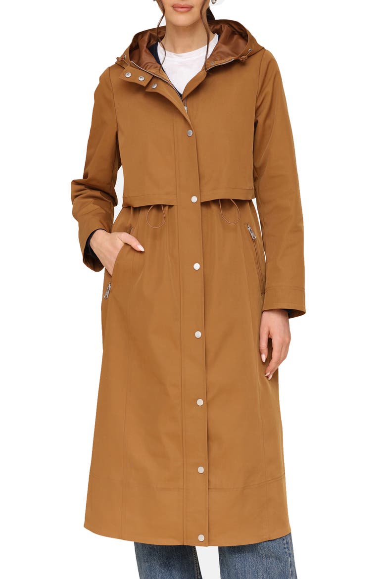 Water Resistant Twill Hooded Longline Coat, Main, color, COCO