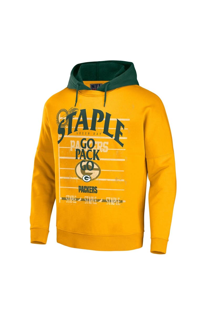 STAPLE Men's NFL x Staple Gold Green Bay Packers Throwback Vintage Wash Pullover Hoodie, Alternate, color,