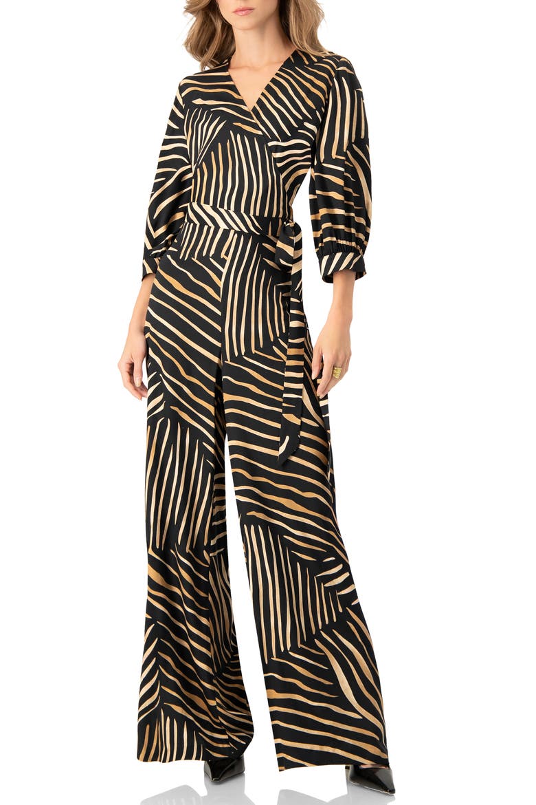 Printed Deep V-Neck Blouse, Alternate, color, Black